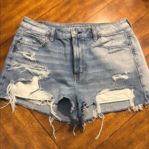 American Eagle Outfitters Distressed High Waist Denim Mom Jean Shorts